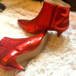 Fashionova Red Side Zip Ankle Shiny Heels
